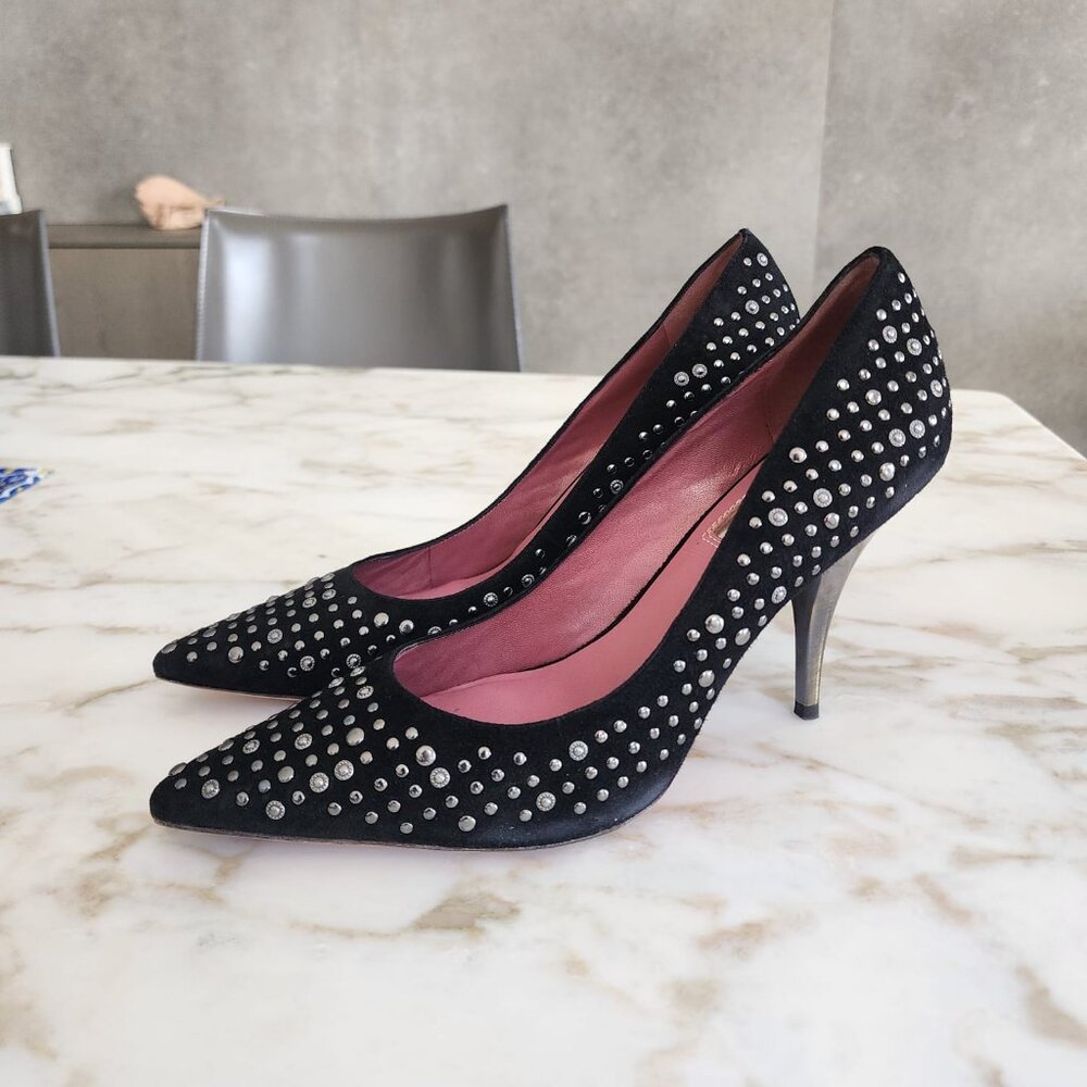 Luxury Rebel Nicky Metal Stud Black Suede Heels 41